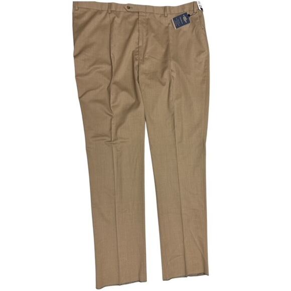 Hart Schaffner Marx Pants 48 Regular Chicago Fit Beige Lightweight Wool Unhemmed - Picture 1 of 6